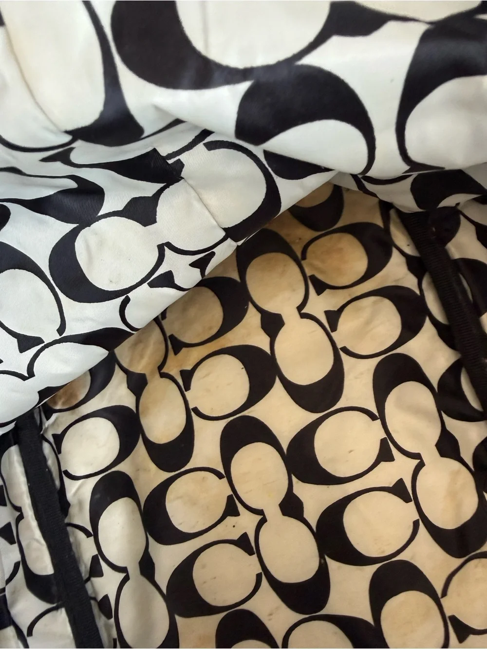Coach Black Canvas Tote with Teal Trim and Tan Accents